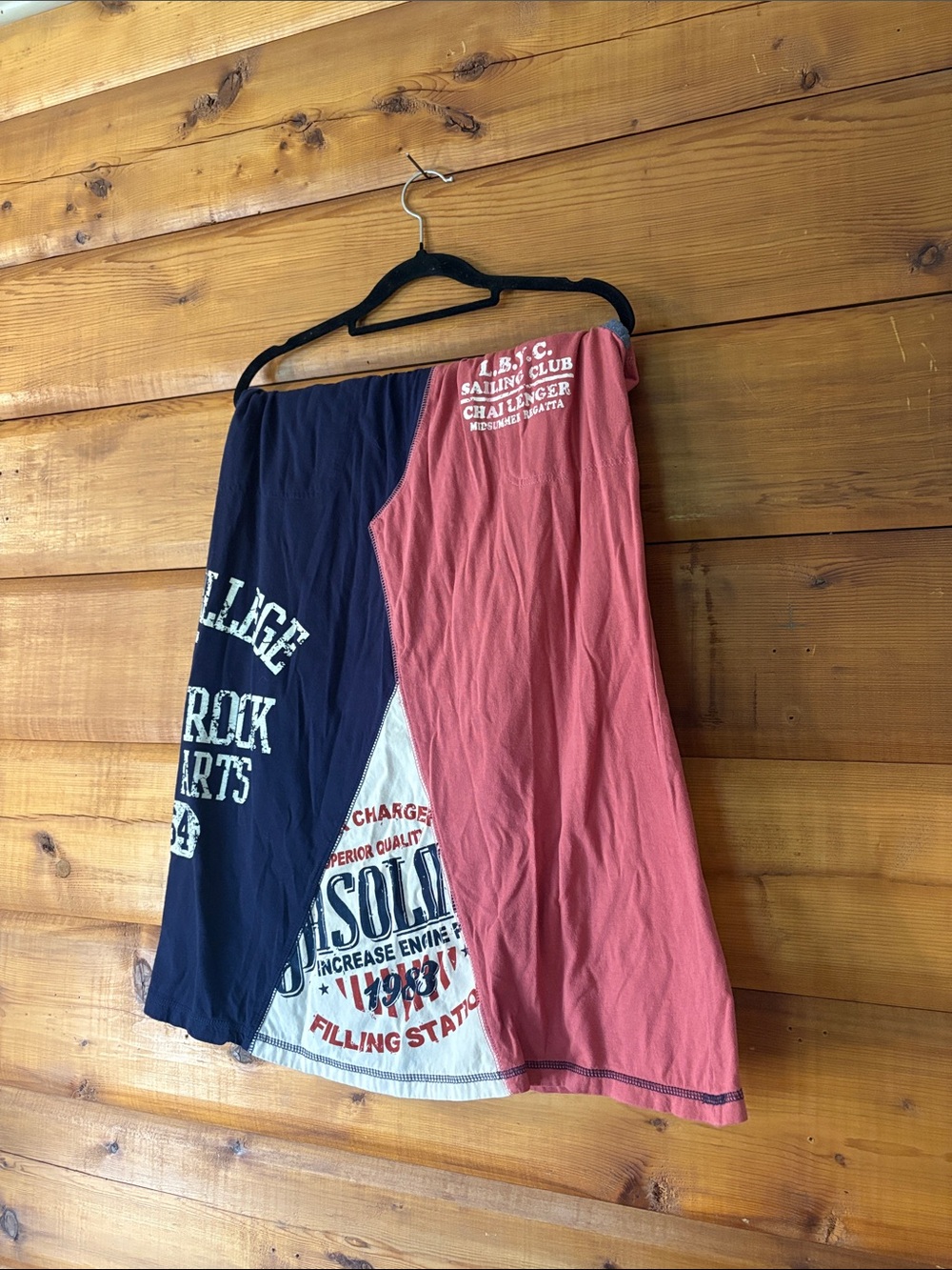 “Listen Heartbeat” Reworked Patchwork Graphic Maxi Skirt